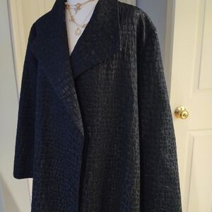 Chico's Black Open Front Snakeskin Pattern Mid Length Jacket Coat Chico's 3